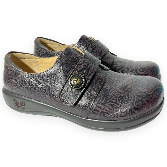 Alegria Joleen Molasses Brown Tooled Leather Slip On Oxford Size 40 / 10 - Picture 16 of 16